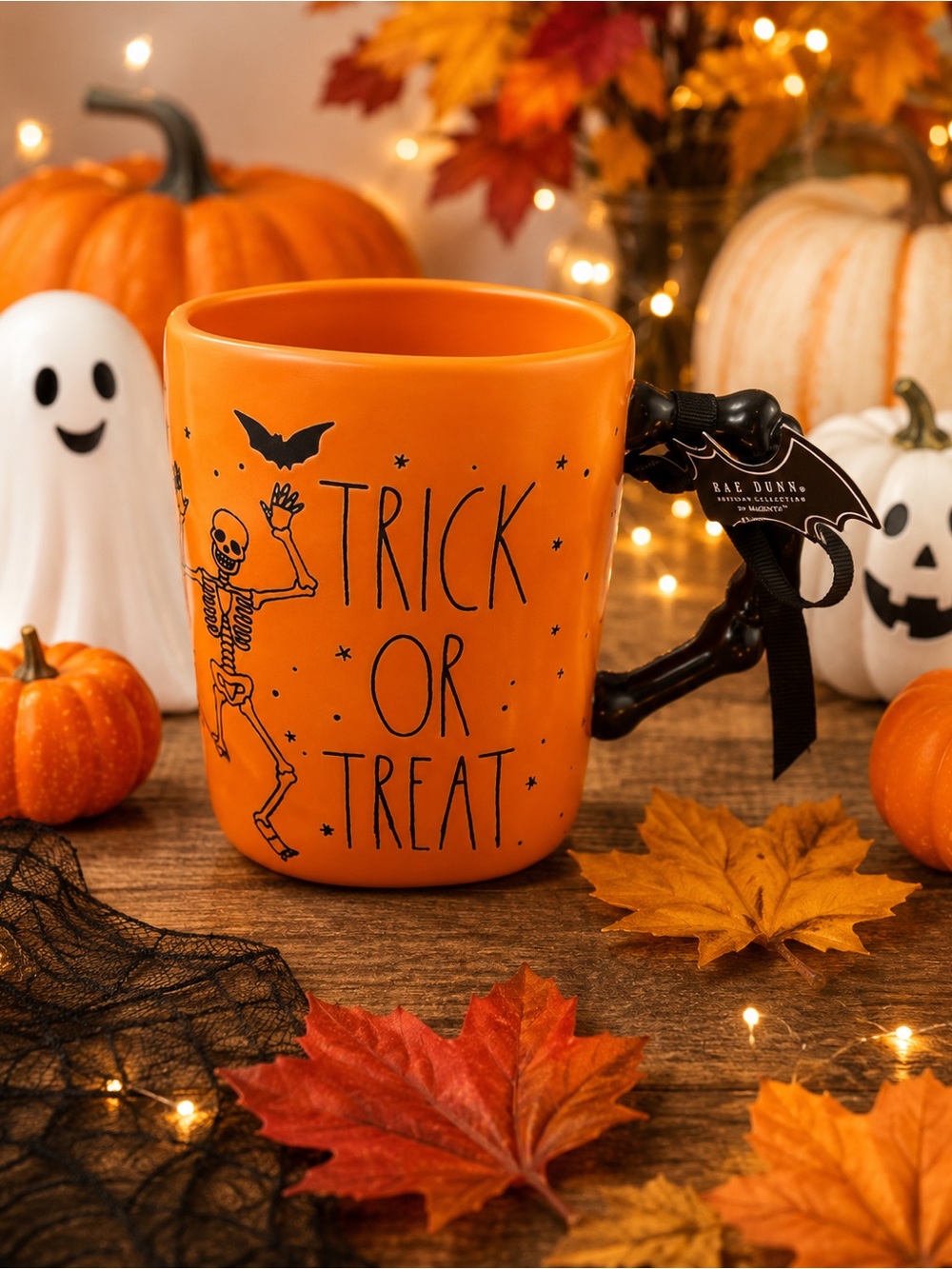 Rae Dunn Trick or Treat Skeleton Halloween Mug Bone Handle Artisan Collection